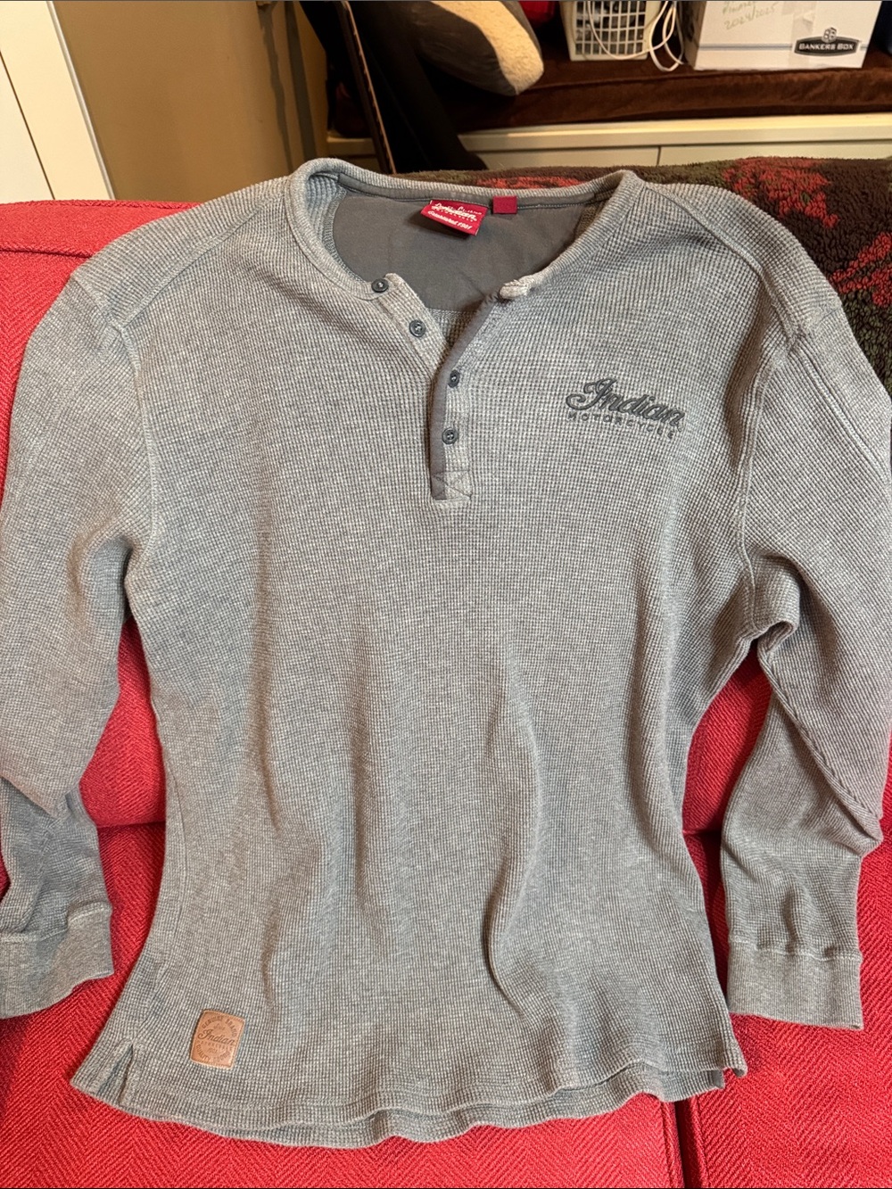 Indian Motorcycle Men's Gray Long Sleeve Henley Thermal Shirt